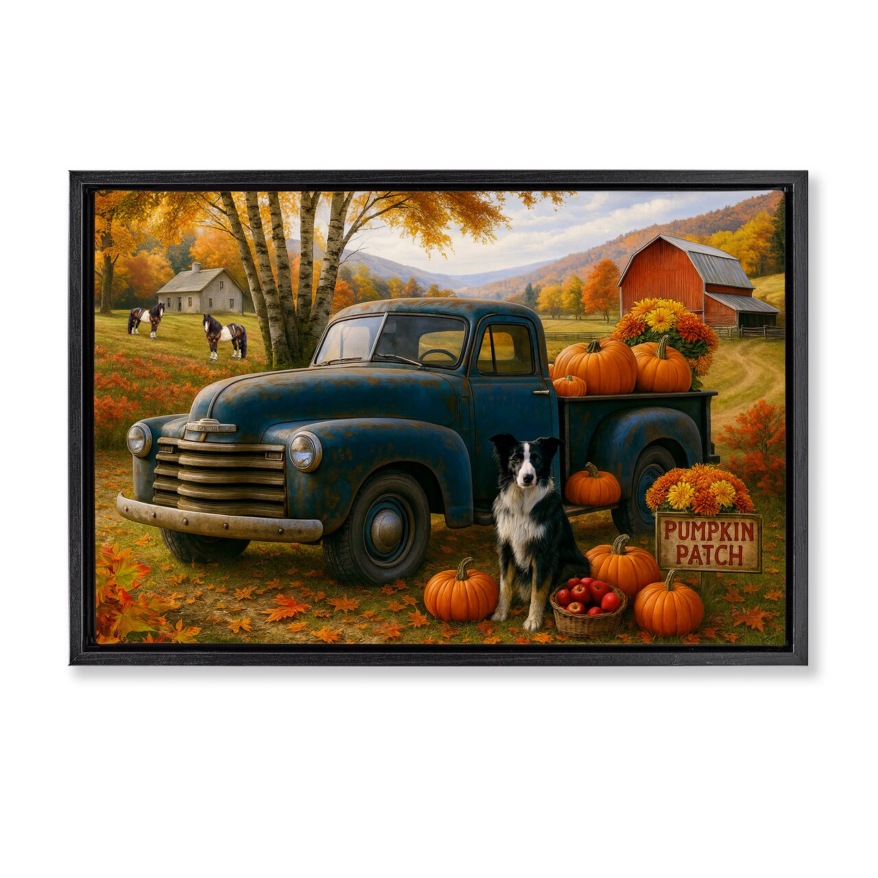 Stupell Industries Autumnal Farmland Collie Dog Floating Frame, design by Tom Crehan